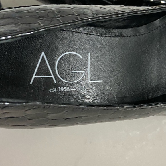 AGL Black Crocodile Print Leather Block Heel Buckle Pumps Women’s Size 35 New - Picture 8 of 15
